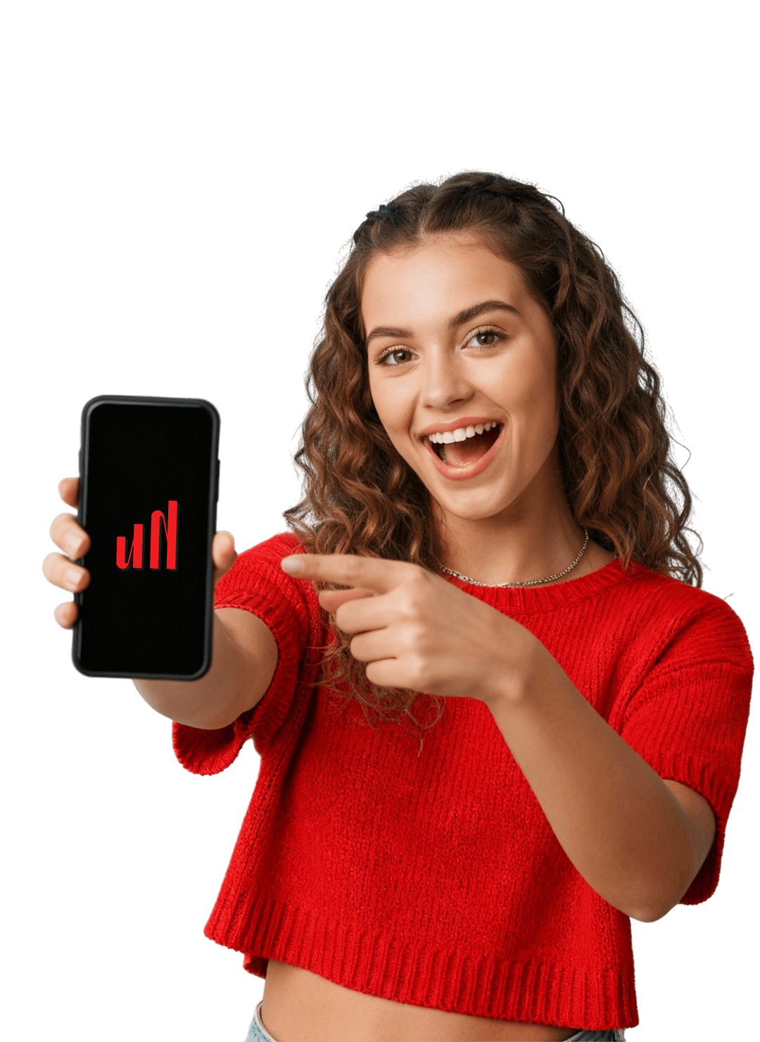 Smiling woman using her phone